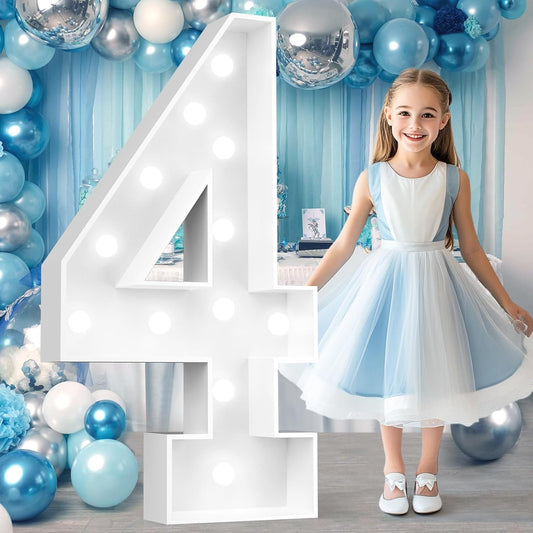 Ledido 4FT Marquee Light Up Numbers, Cool White Light Up Numbers Large Marquee Numbers for Party Decorations,4th 14th Birthday Anniversary Decor, Number 4