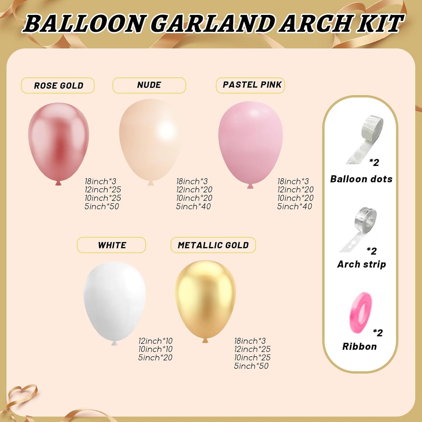 412Pcs Rose Gold Balloon Garland Arch Kit,18 12 10 5 Inch Nude Pastel Pink Metallic Gold White Balloons for Women Girls Birthday Bridal Baby Shower Decorations