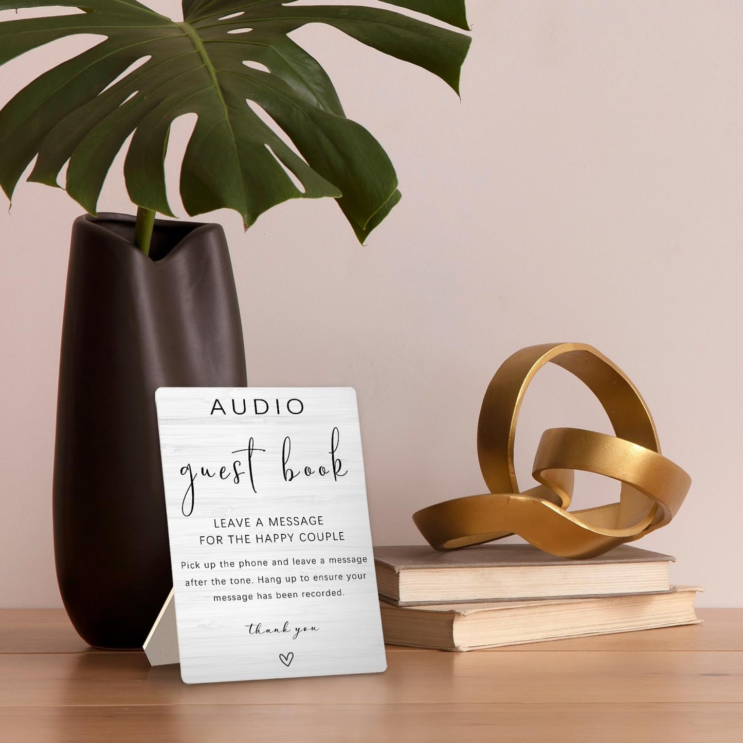 Audio Guest Book Sign - Audio Phone Guestbook Wooden Stand for Wedding 5x7inch, Wedding Table Decorations