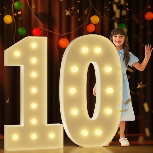 Marquee Numbers 4 Feet Tall Large Light Up Numbers 10th 10 Year Old Birthday Decorations Girl Boy Big Yellow Light Outdoor Anniversary Decorations Balloon Arch Kit Party Backdrop 10