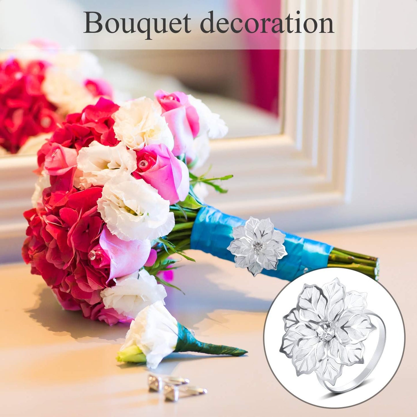 Hotop 12 Pcs Hollow Out Flower Napkin Rings Fall Napkin Ring Holder Metal Serviette Buckles Set for Dinner Thanksgiving Christmas Wedding Banquet Table Plates Decoration(Silver)