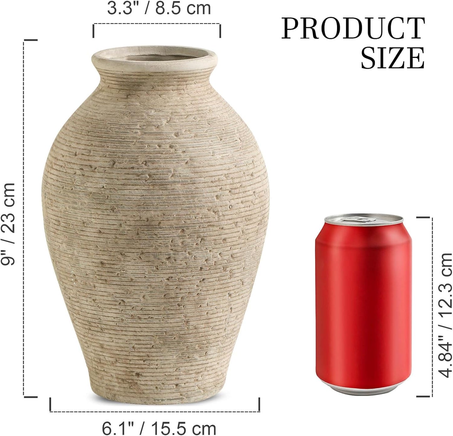 Ceramic Flower Vase Home Decor - Large Farmhouse Table Vases Rustic Vintage Living Room Kitchen Bedroom Decorations for House Book Shelf Office Coffee Desk Dining Fireplace (9" Retro)