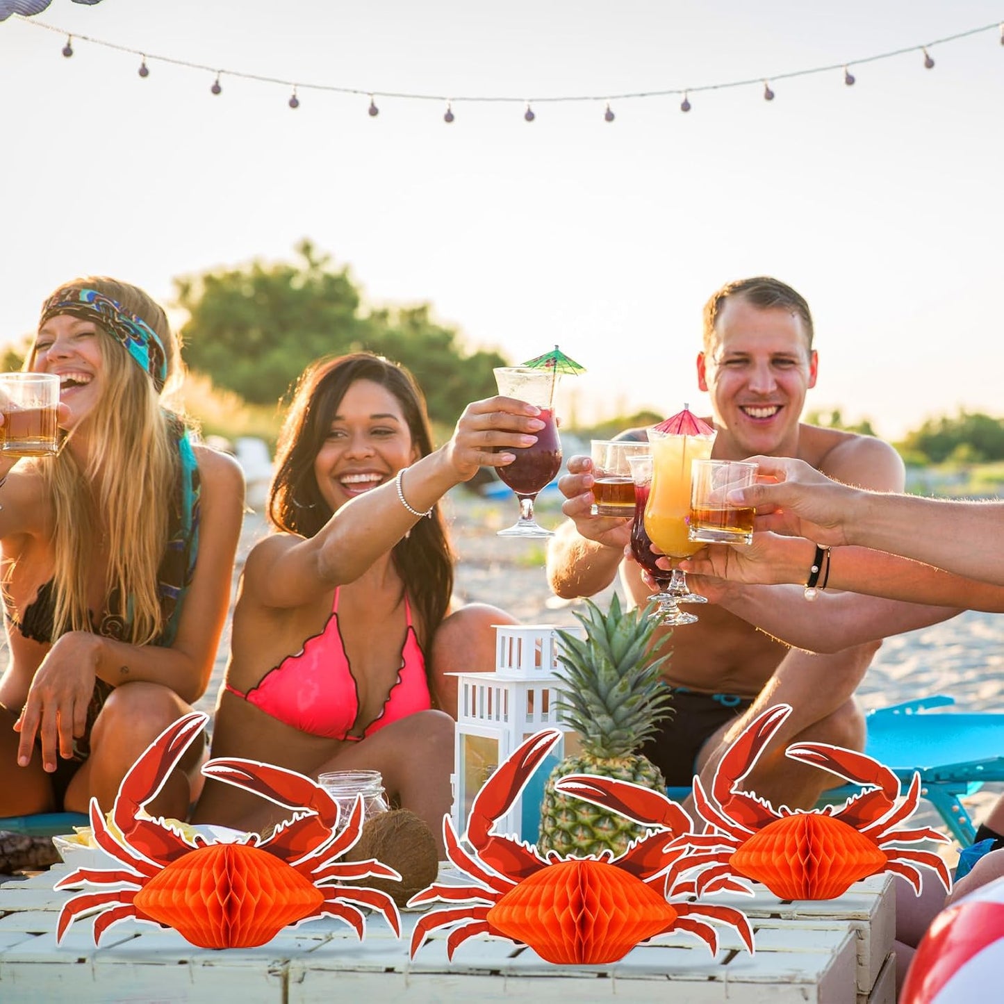 Jetec 6 Pcs Tissue Crab Lobster Honeycomb Centerpiece Hanging Crab Lobster Party Decorations Table Decor for Summer Sea Animal Beach Birthday Party Supplies(Crab)