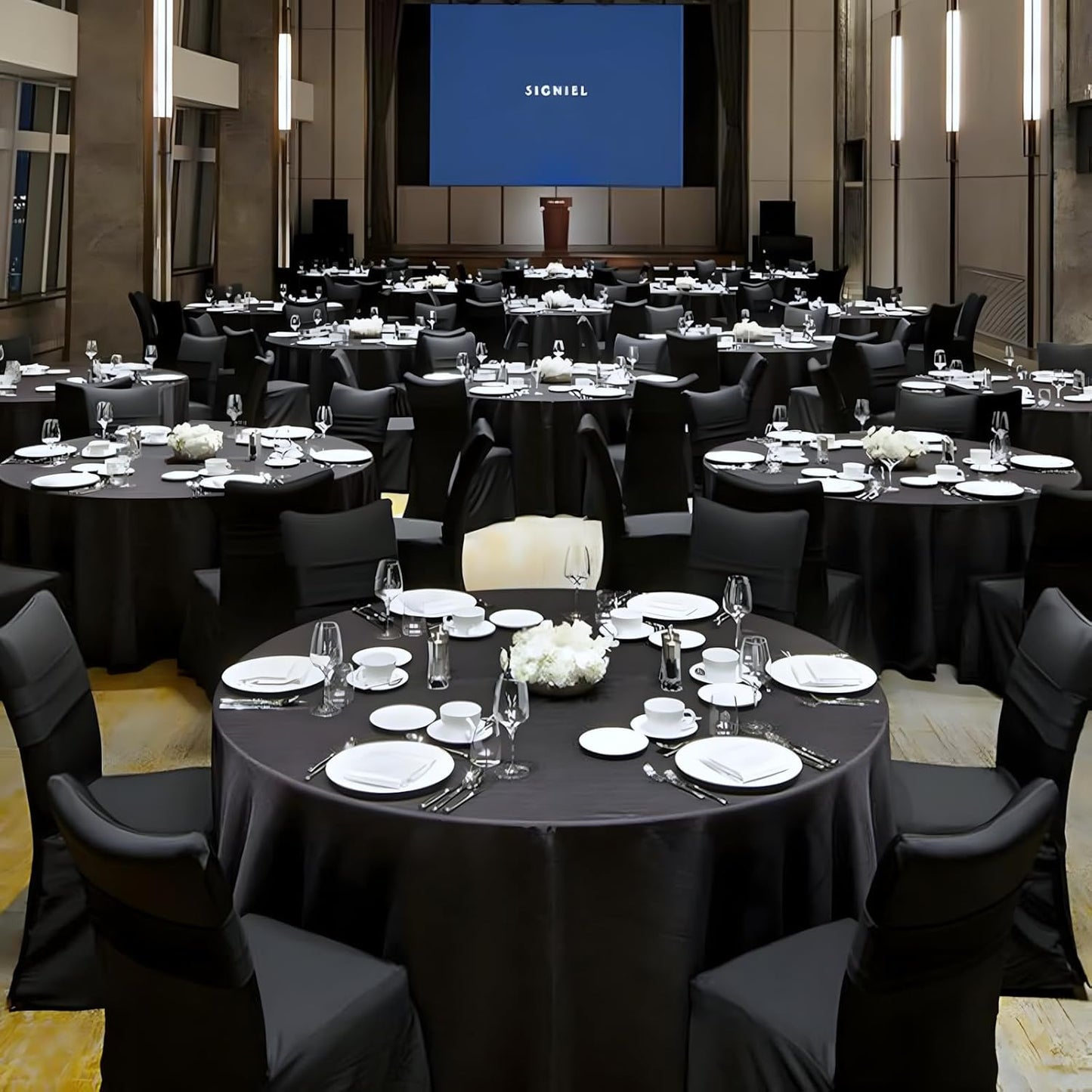 12 Pack Black Round Tablecloth 120 Inch Black Table Cloth Stain and Wrinkle Resistant Reusable and Washable Polyester Fabric Table Covers for Buffet Wedding Party and Banquet