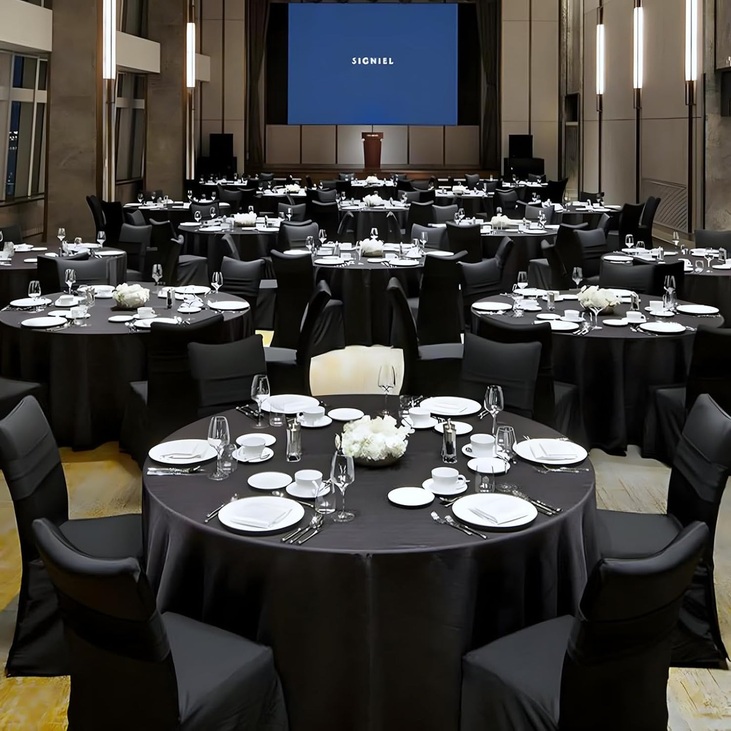 8 Pack Black Round Tablecloths 90 Inch Black Table Cloth Stain and Wrinkle Resistant Reusable and Washable Polyester Fabric for Buffet Wedding Party and Banquet