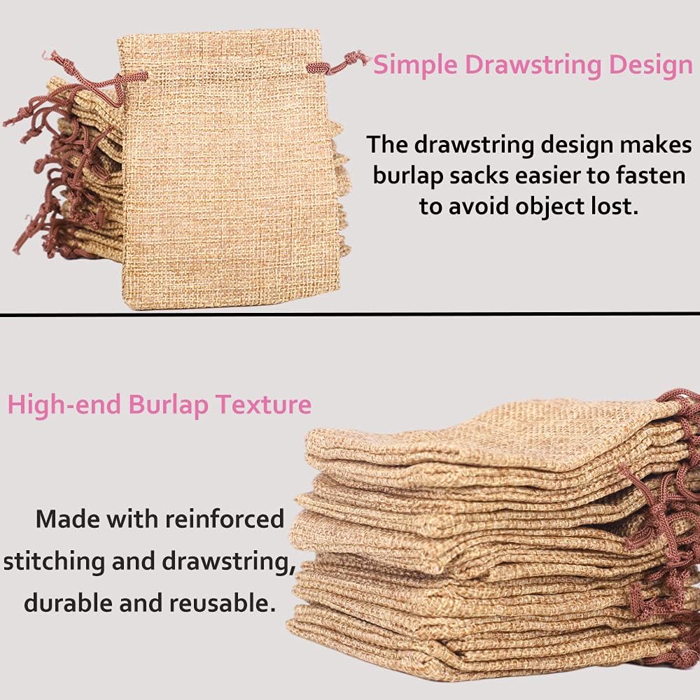 LYSXP 50PCS Burlap Bags with Drawstring，7x9 Inch Drawstring Gift Bag Jewelry Pouches for Wedding Party Favors, DIY Craft Christmas Presents