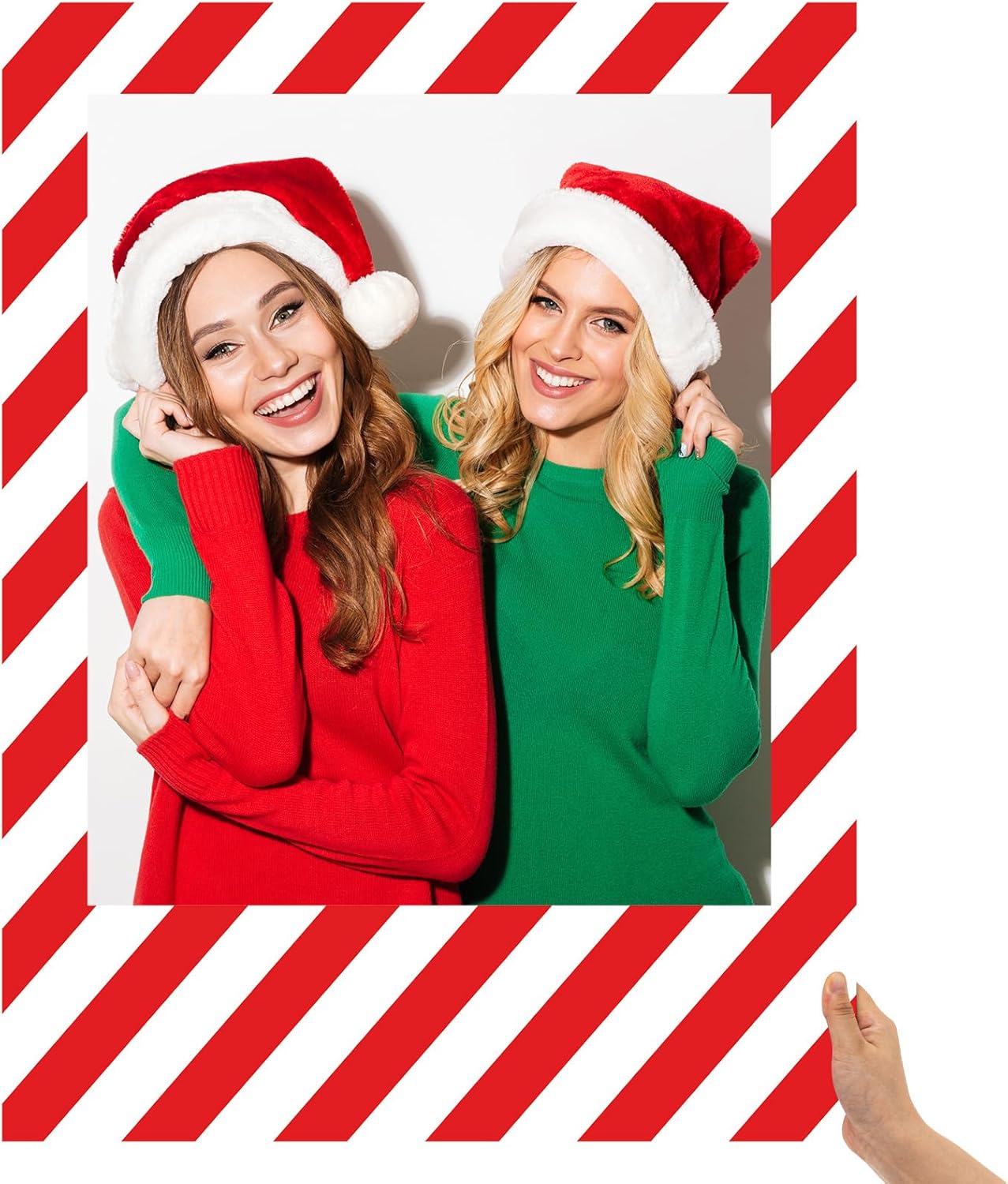 32 x 24 Inch Large Blank DIY Photo Booth Props Picture Frame Party Frame DIY Photo Booth Props Selfie for Halloween Christmas Birthday, Holiday Party (Stripe,Christmas)