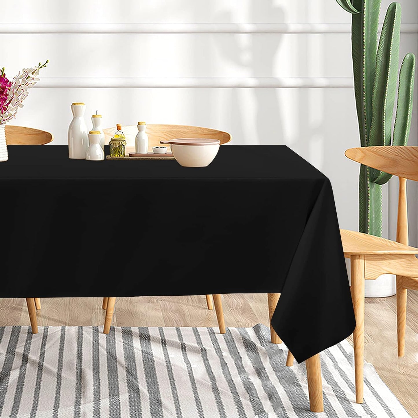 sancua 10 Pack Black Tablecloth 60 x 102 Inch, Rectangle Table Cloth for 6 Feet Tables - Stain and Wrinkle Resistant Washable Polyester Table Cover for Dining Tables, Buffet Parties and Camping