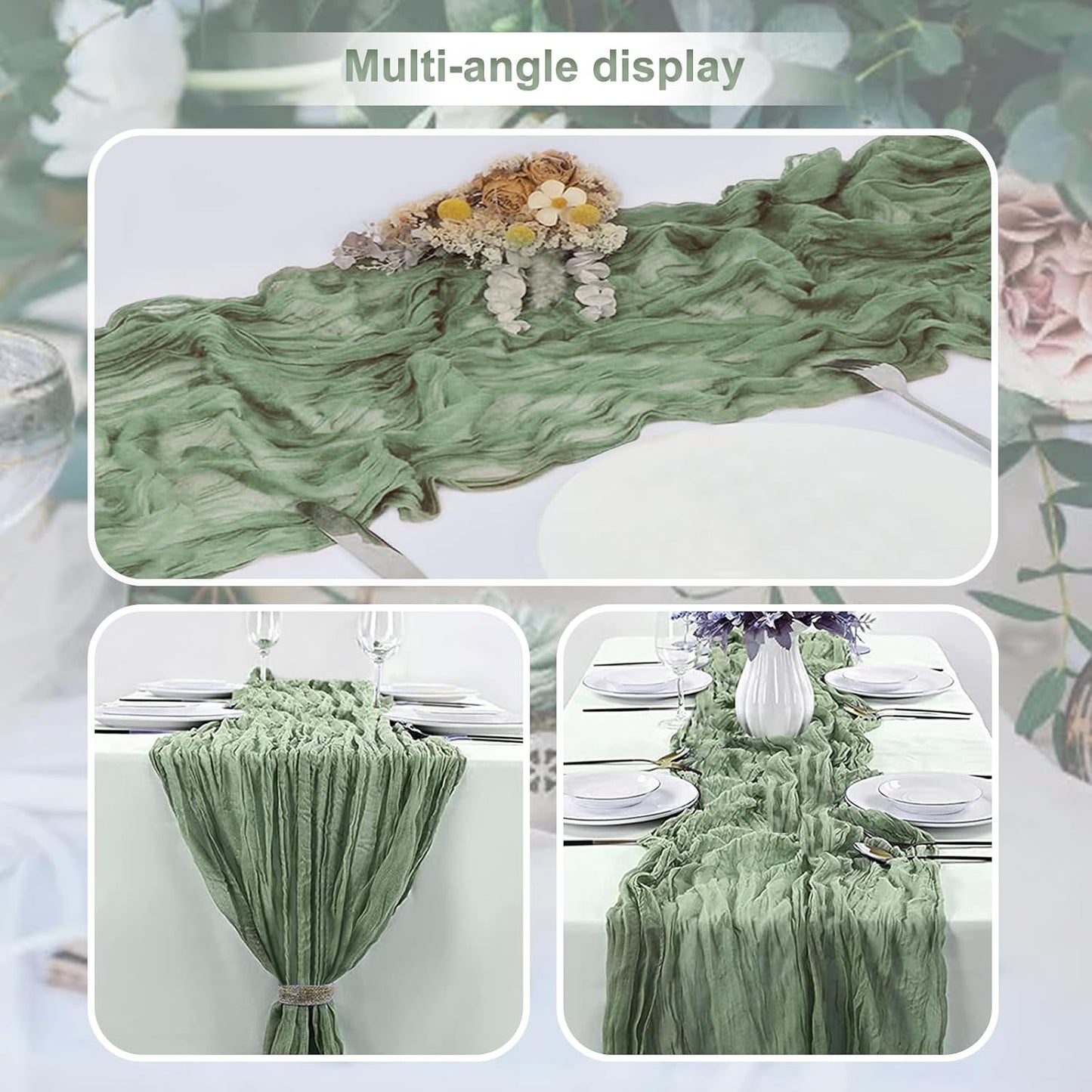 1 Pack Sage Green Cheesecloth Table Runner 35x120 Inch 10Ft Rustic Gauze Cheese Cloth Thanksgiving Table Runner Sheer Cheesecloth Table Runners for Wedding Party Bridal Shower Decoration