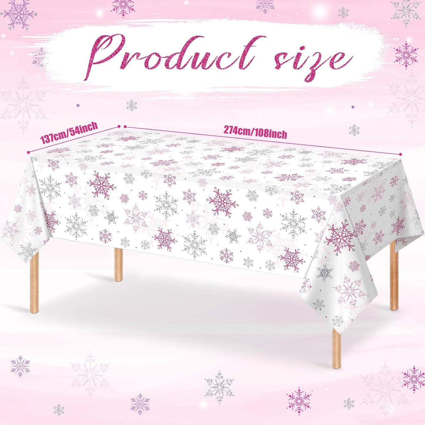 6 Pcs Christmas Snowflake Party Tablecloths Decorations,Plastic Pink Winter Onederland Rectangle Table Cover for Christmas New Year Girls 1st Birthday Baby Shower Holiday Party Decorations,54x108 inch
