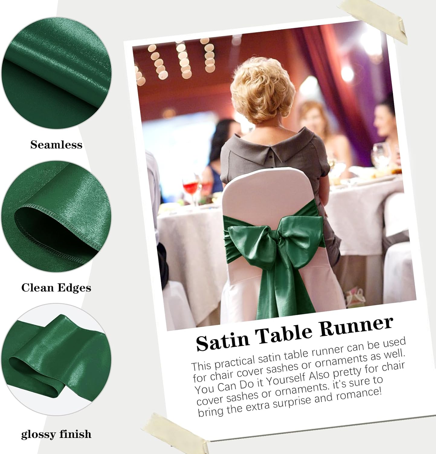10 Pack Satin Table Runner 12 x 108 Inch Long Dark Green Silk Table Runner for Wedding Party Banquet Birthday Decoration