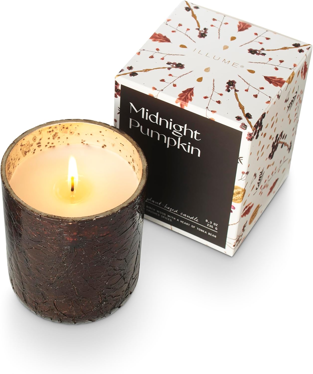 ILLUME Noble Holiday Midnight Pumpkin Small Crackle Glass Candle