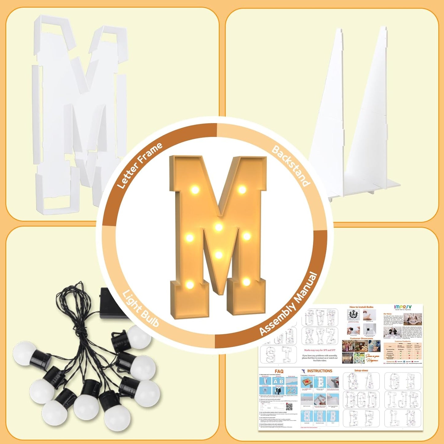 imprsv Marquee Light Up Letters, 3FT Marquee Letters for Birthday Baby Shower Wedding Decorations Light Up Letters for Engagement Party Decor, Large Marquee Letters for Party Decorations, Letter M