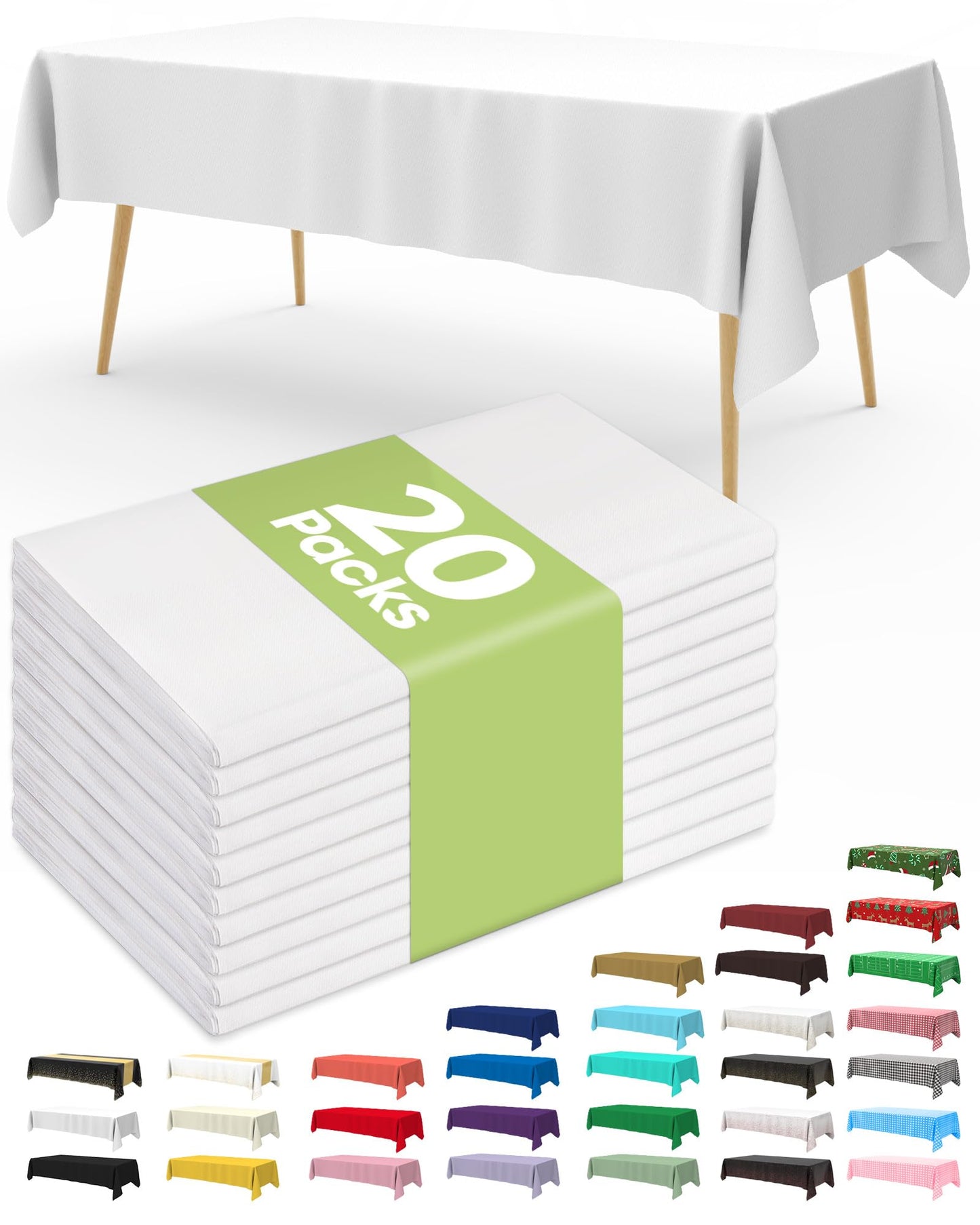 Pureegg Plastic Table Cloth Disposable 20 Pack, 54 x 108 Inch Table Cloths, Party, Picnic, Wedding