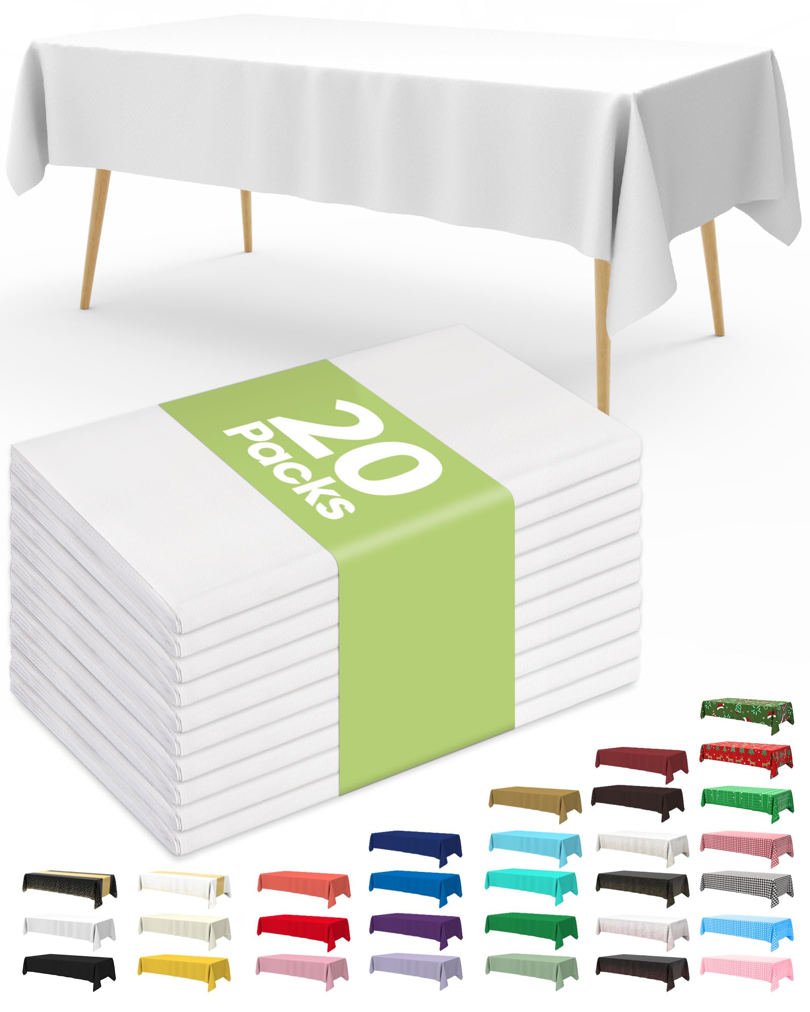 Pureegg Plastic Table Cloth Disposable 20 Pack, 54 x 108 Inch Table Cloths, Party, Picnic, Wedding