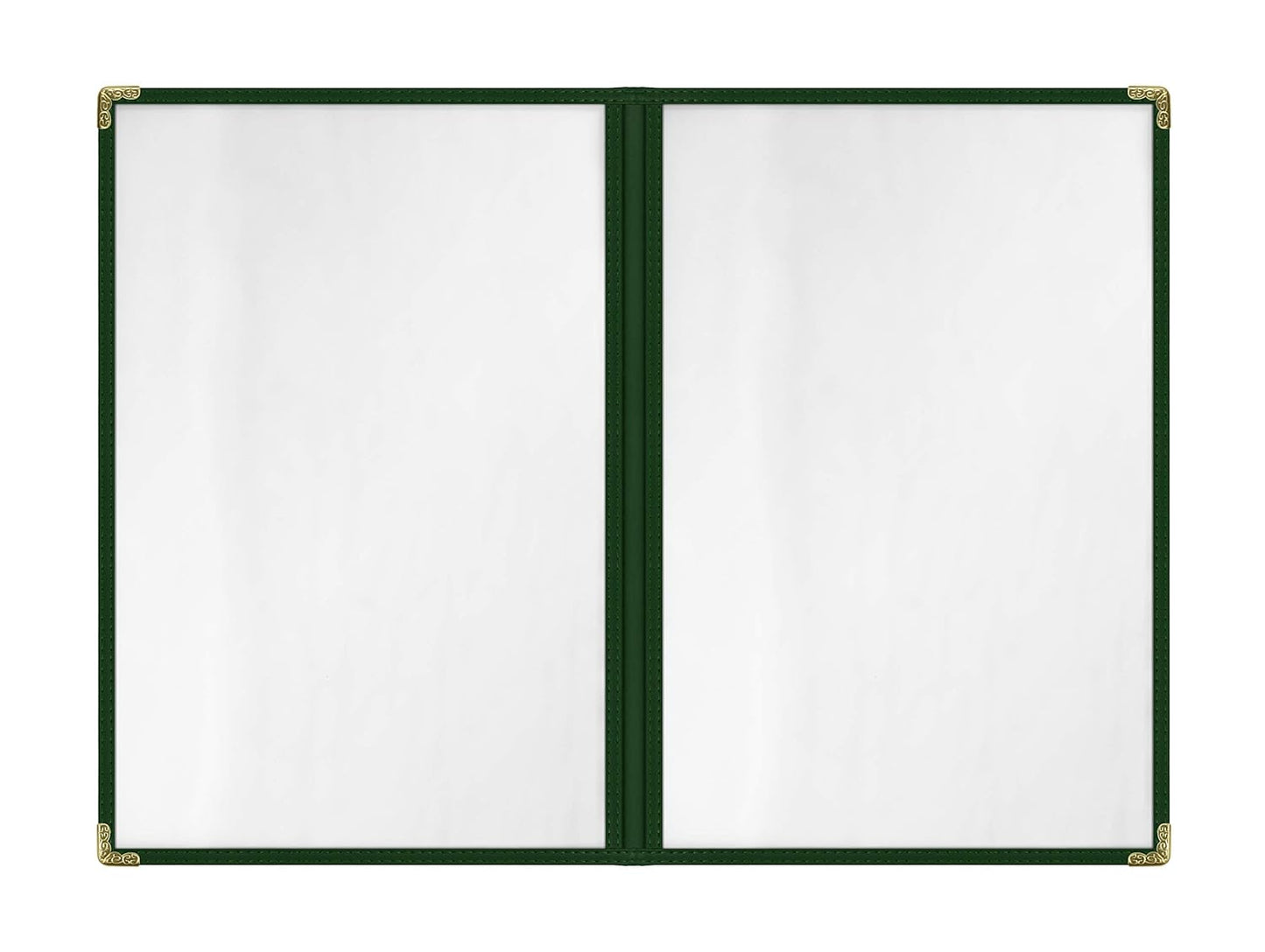 Goodsmart Restaurant Menu Covers – Green 25 Pack, 4-View 8.5" x 14", Side-Loading Vinyl & Plastic Menu Holders, Clear Menu Sleeves, Leather-Style Café Covers with Gold Corners