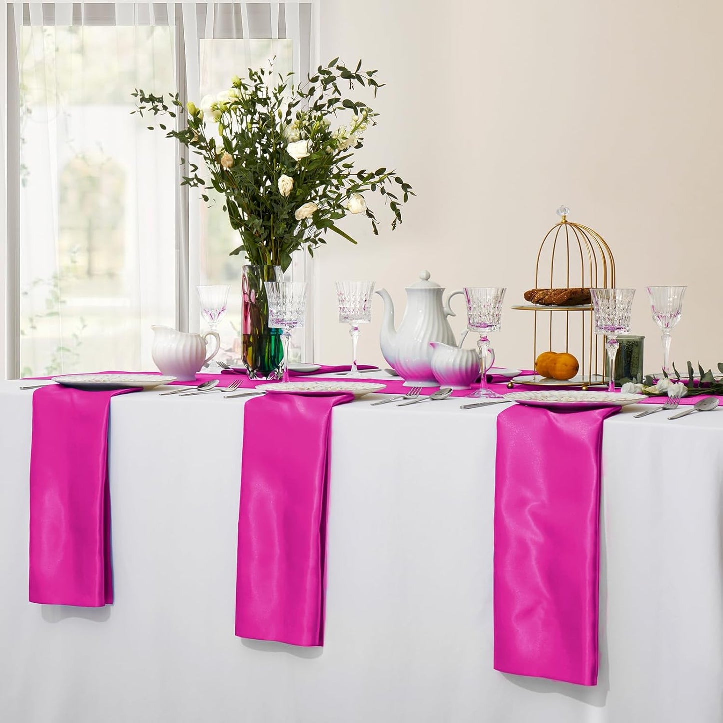 Horbaunal 30 Pack Hot Pink Satin Napkins 17 x 17 Inch, Square Soft Table Dinner Napkins, Silky Cloth Napkins Table Decoration for Weddings Banquets Parties