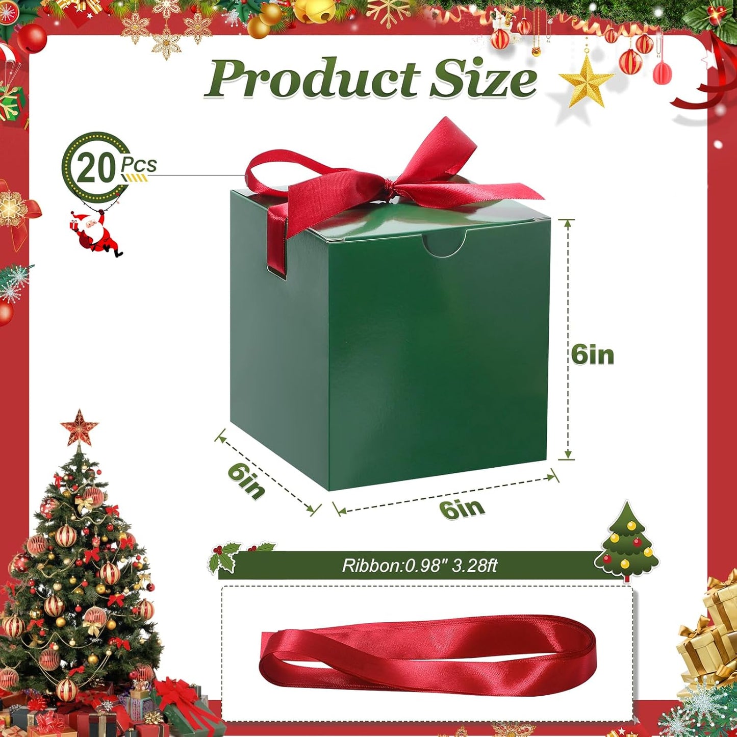 DOYIDE 20 Pack Small Gift Boxes, 6x6x6 Inch Green Elegant Paper Boxes with Ribbons, Christmas Gift Box Crafting, Wedding Party Favor, Cupcake, Candy, Bridesmaids Proposal Box