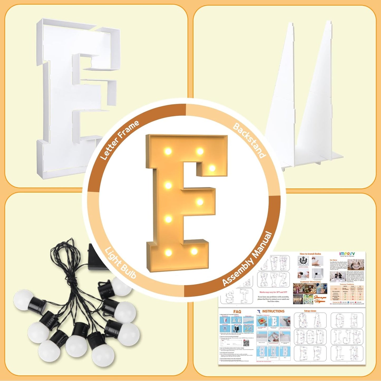 imprsv Marquee Light Up Letters, 3FT Marquee Letters for Birthday Baby Shower Wedding Decorations Light Up Letters for Engagement Party Decor, Large Marquee Letters for Party Decorations, Letter F