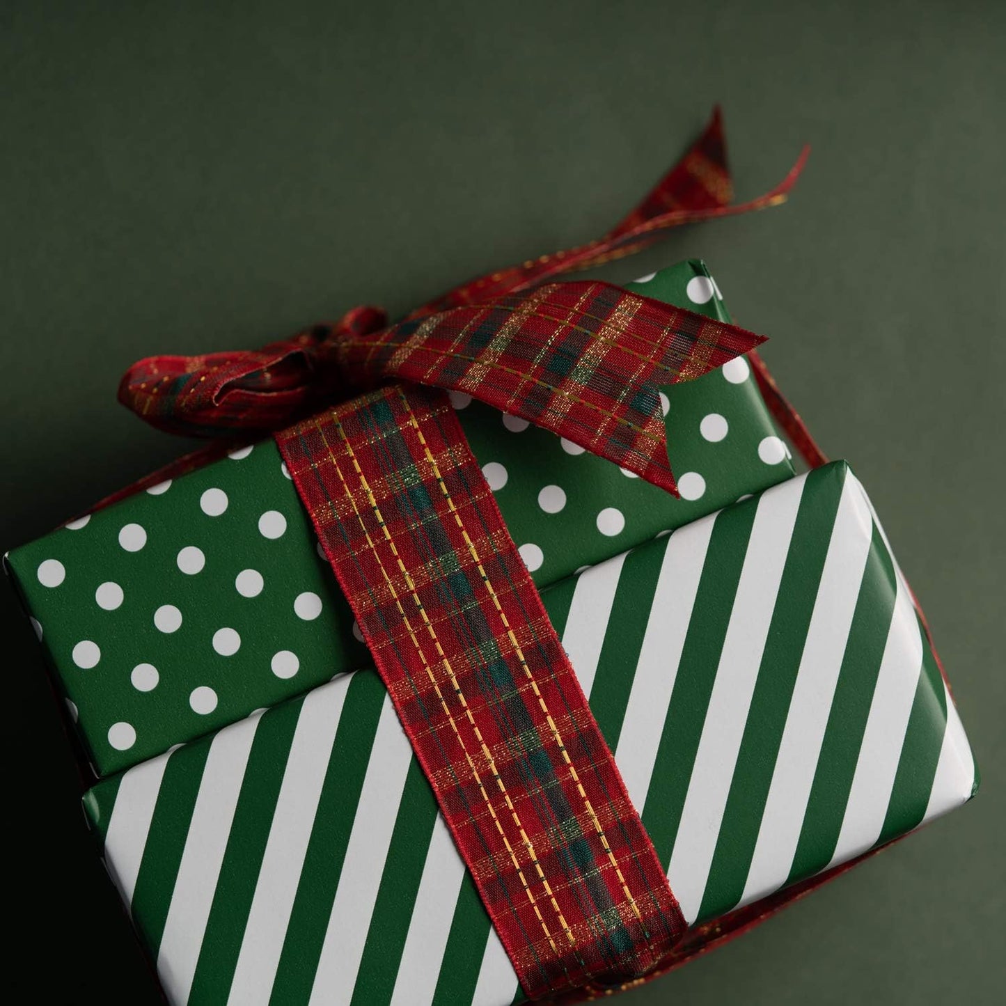 WRAPAHOLIC Reversible Wrapping Paper - Mini Roll - 17 Inch x 33 Feet - Dark Green and Stripes Design for Christmas, Birthday, Holiday, Wedding, Baby Shower