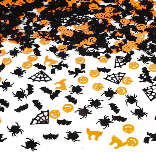Orange and Black Halloween Party Table Scatter Confetti, 3000 Pcs Pumpkin Spider Webs Bat Foil Metallic Confetti for Halloween Party Table Decorations