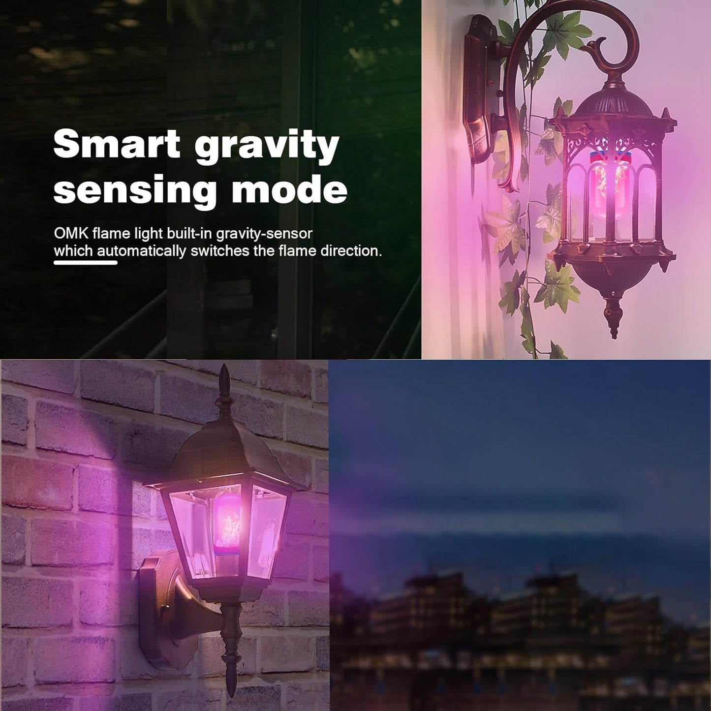 OMK Upgraded Pink LED Flame Light Bulb - Flickering E26 Base With Gravity Sensing for Indoor Outdoor Use, Holiday Christmas Vintage Flame Decorations