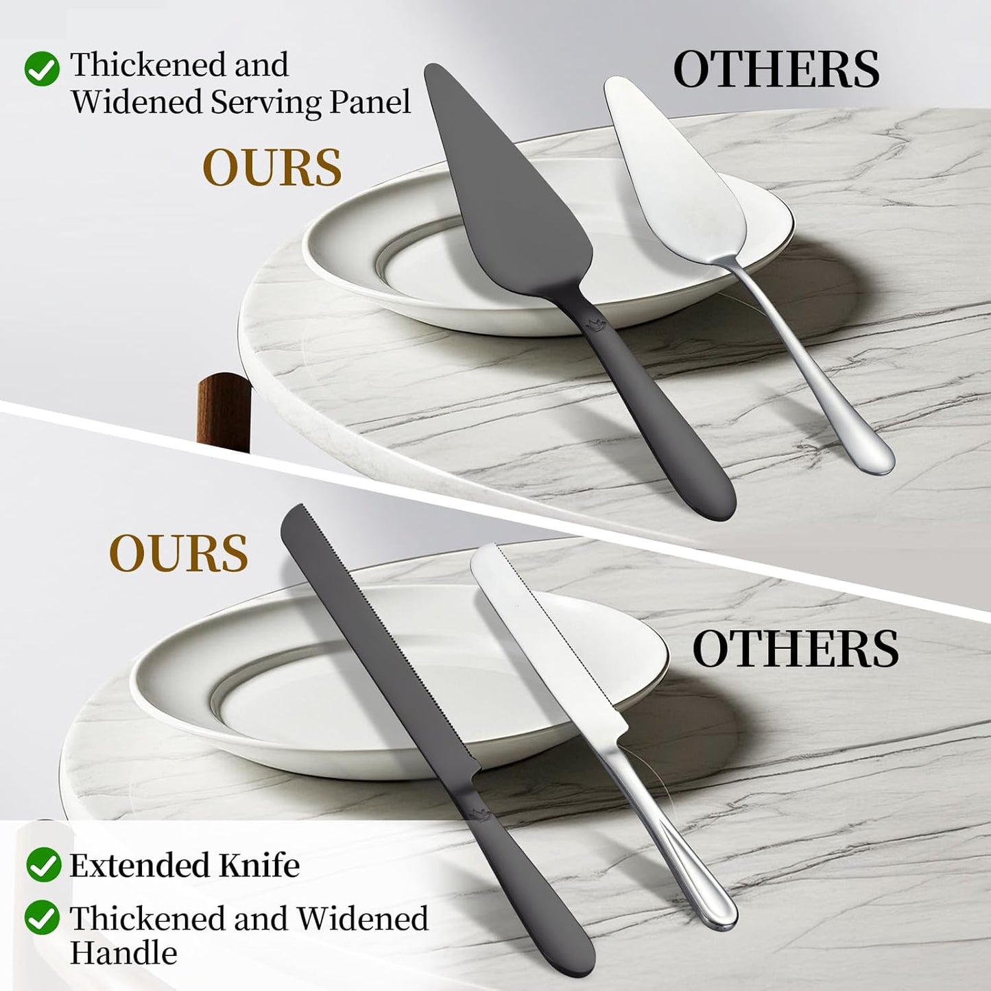 Cake Cutting Set for Wedding - Extended Cake Knife and Server Set Thickened Stainless Steel 13.0" Cake Cutter 10.49" Pie Spatula Great for Birthday Anniversary Christmas Gift 2 Pcs Matte Black