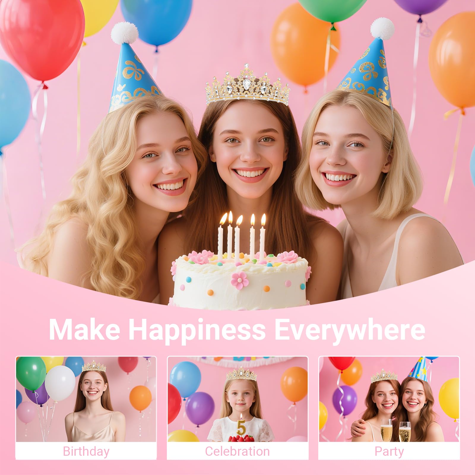 Papoopy Birthday Tiara and Crown with Sash, Birthday Tiara for Women Party