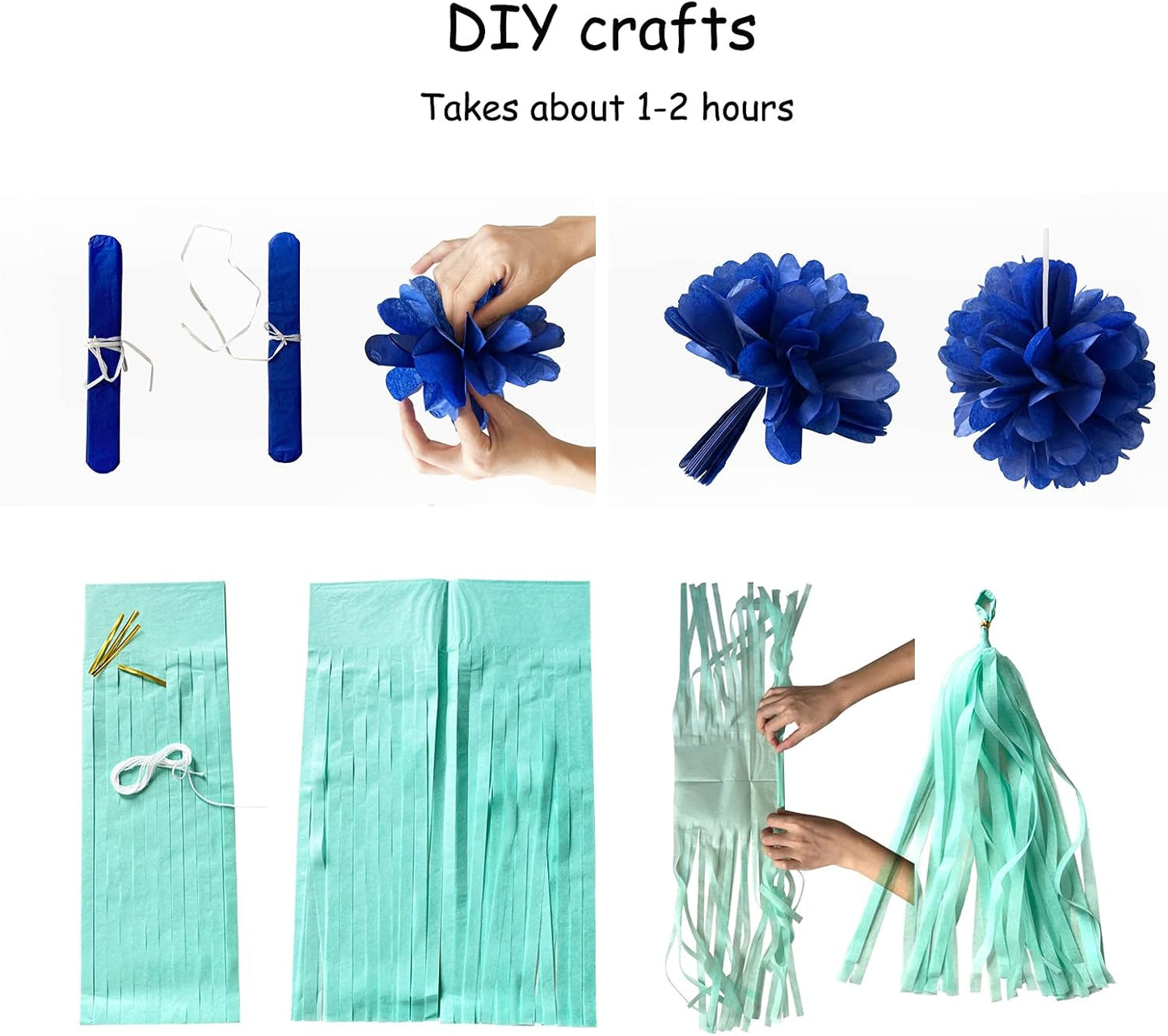 Navy Blue White Gold Party Decoration 23pcs Kits-Paper Flowers,Banner Flags,Circle Banner,Tassel Garland Birthday Bachelorette Boy Baby Shower Gender Reveal Graduation Decorations Lasting Surprise