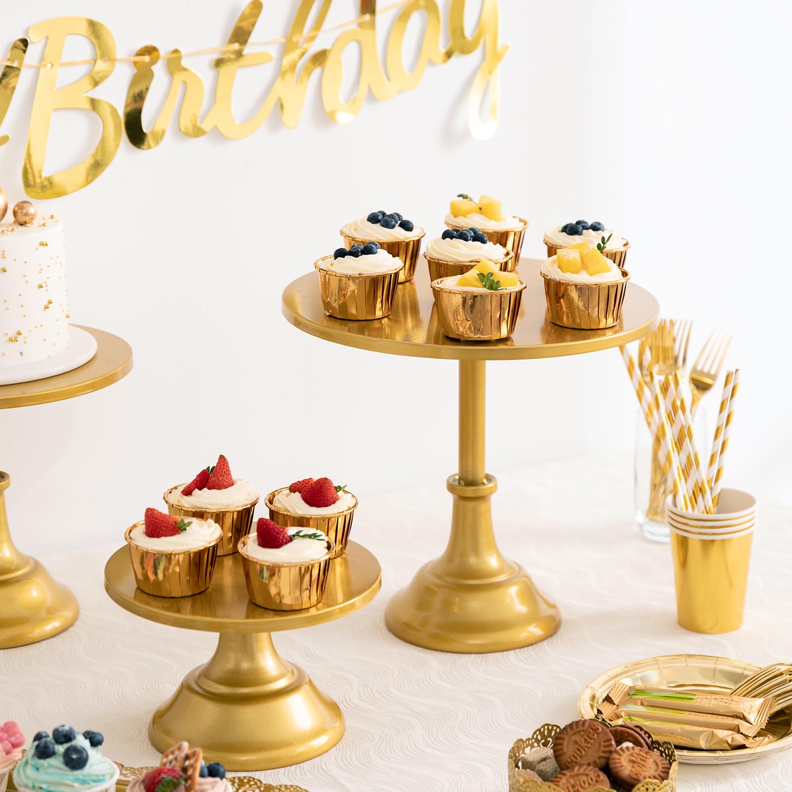 HBlife 3 PCS Gold Cake Stand Set (8"/10"/12" Cake Plate), Metal