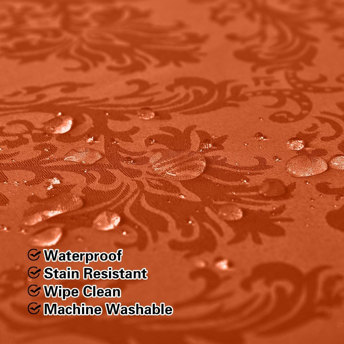 Jacquard Tablecloth Rectangle 60 x 102 Inch, Spill Proof Washable Damask Autumn Table Cloth, Polyester Table Cover for Fall, Harvest, Thanksgiving, Holiday, Rusty/Orange
