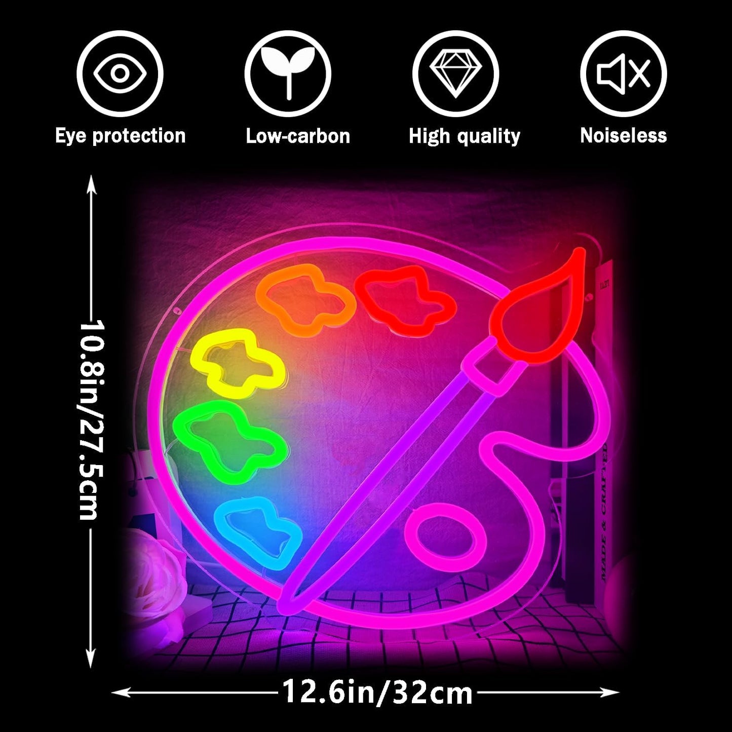 Paint Palette Neon Sign Art Studio Room Led Lights Dimmable Led Signs for Bedroom, Light Up Signs for Art Classroom Studio Drawing Room Paint Party Decorations