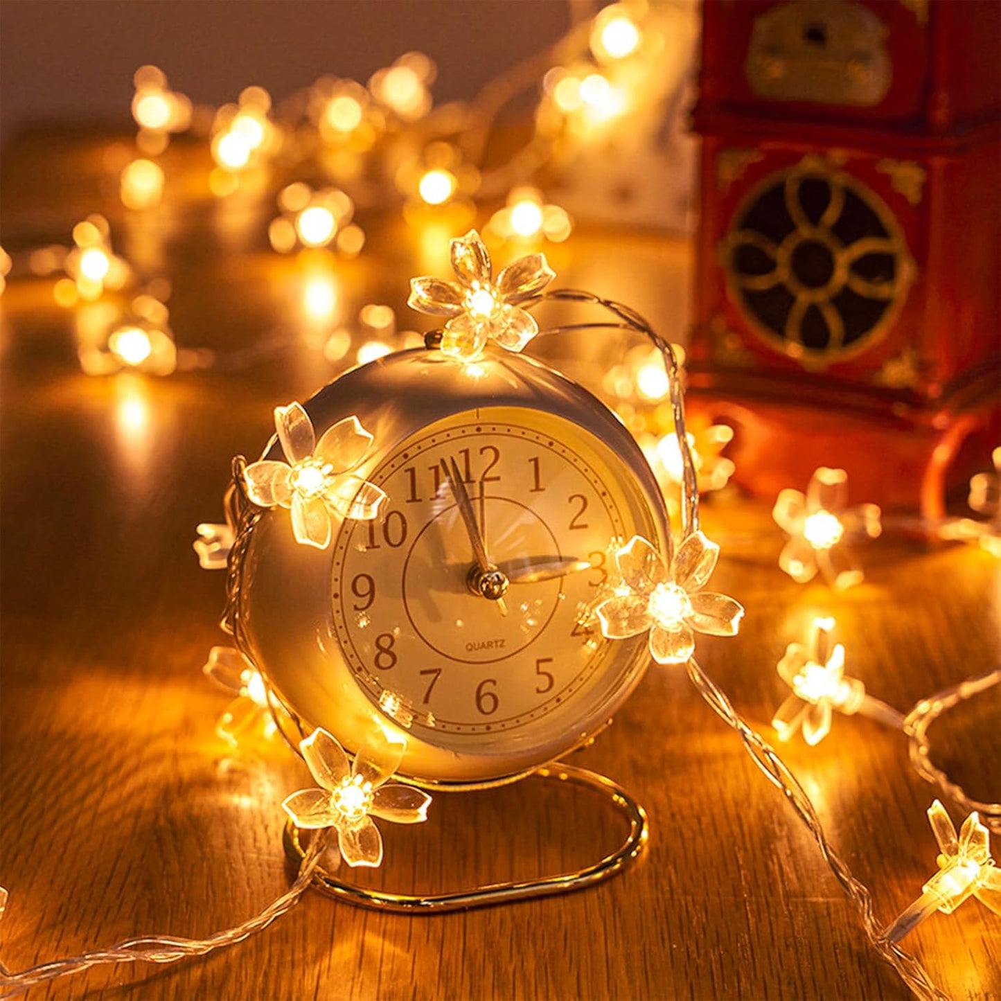 Decorative Flower String Lights for Bedroom, Battery Operated & USB Plug in 10 FT 30 LED Cute Fairy Cherry Blossom Floral Lamps Indoor Outdoor Christmas Holiday Hanging Vine Decorations (Warm White)