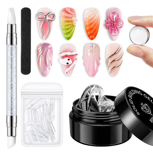modelones 3D Gel Nail Art Kit, Hard Sculpting Gel for Nail Art Extensions & Molding Non-Sticky for Chrome Powder, Nails Glitter Polish Salon or Home DIY Manicure Cured Needed