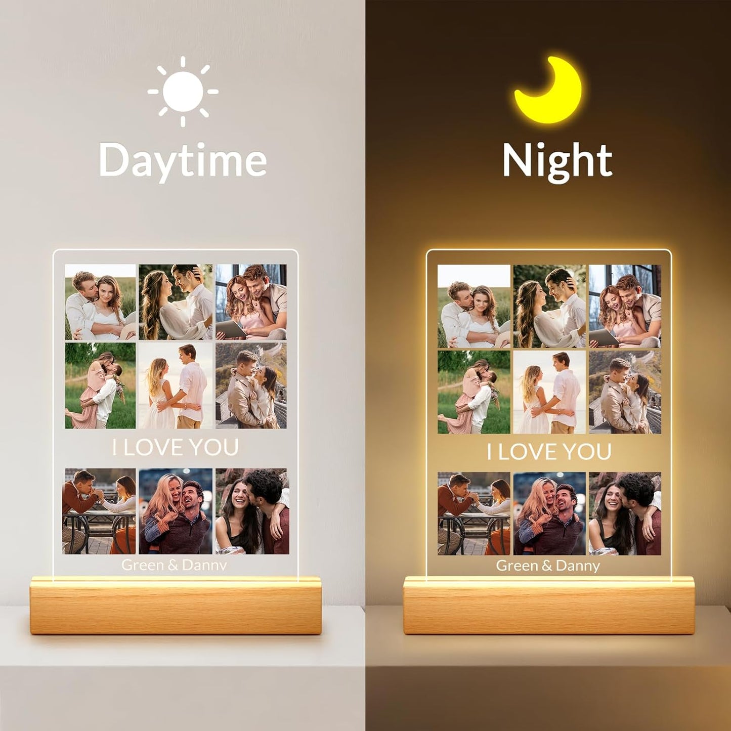 Custom Picture Frames with Photo, Personalized Photo Frame with Night Light, Customized Picture Frame, Personalized Anniversary Birthday Gifts for Women, Men, Him, Her, Girlfriend, Boyfriend, Couple