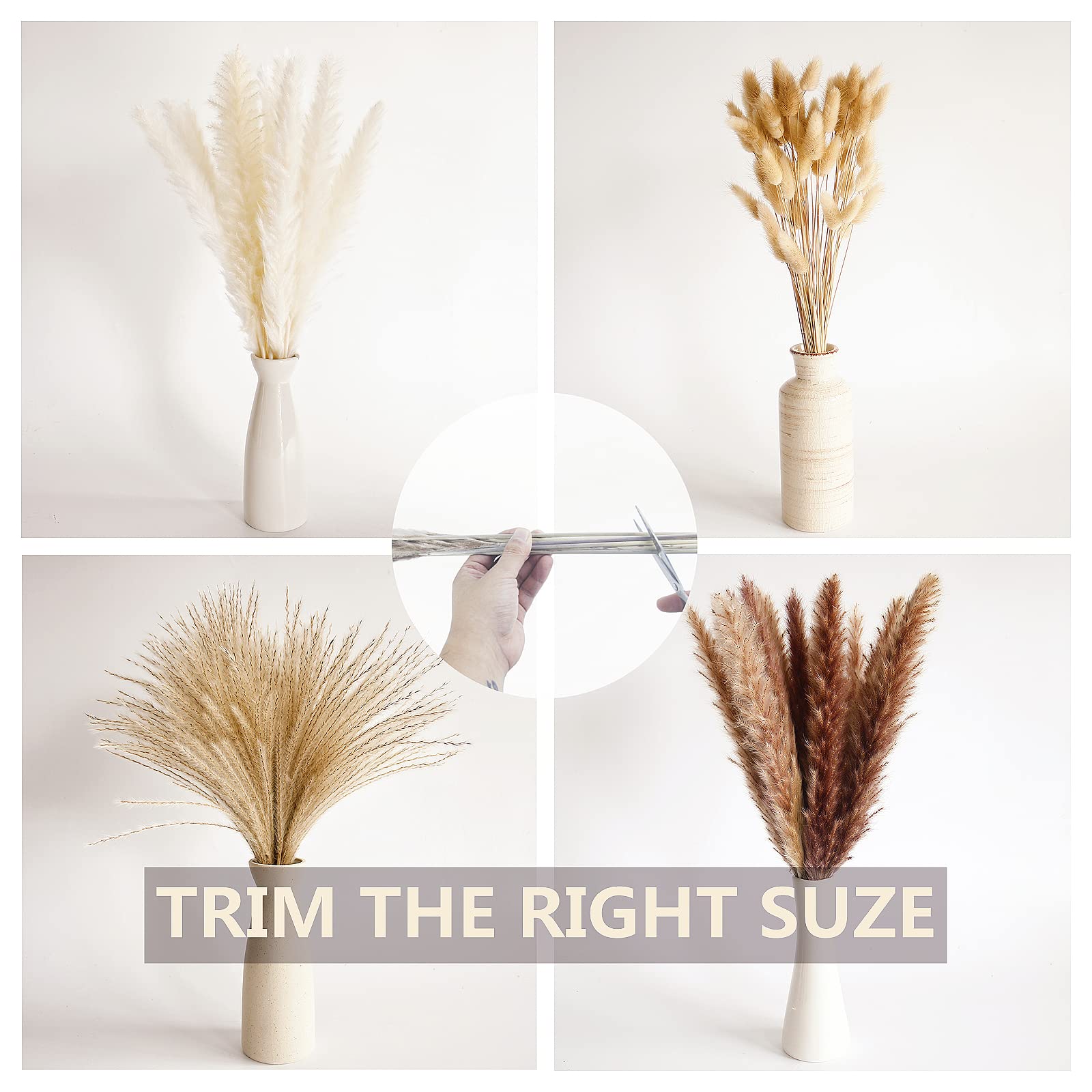 100 PCS Small Boho Pampas Grass, 17" Naturally Dried Pompas, Pampas Grass Decor for Wedding , Boho