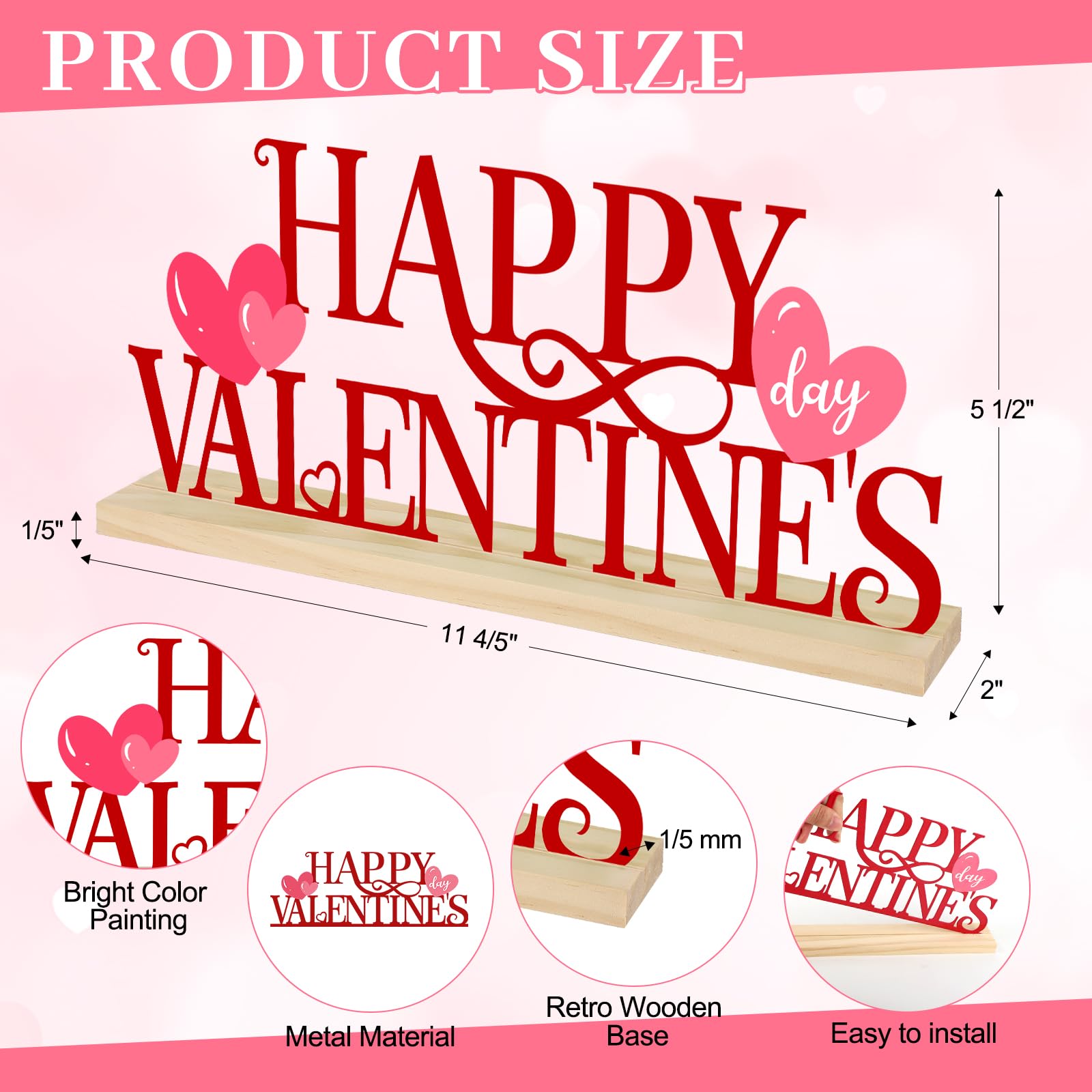 COCHIE Metal Happy Valentine's Day Sign, Valentines Day Decorations for Home, Party, Shelf, Mantel