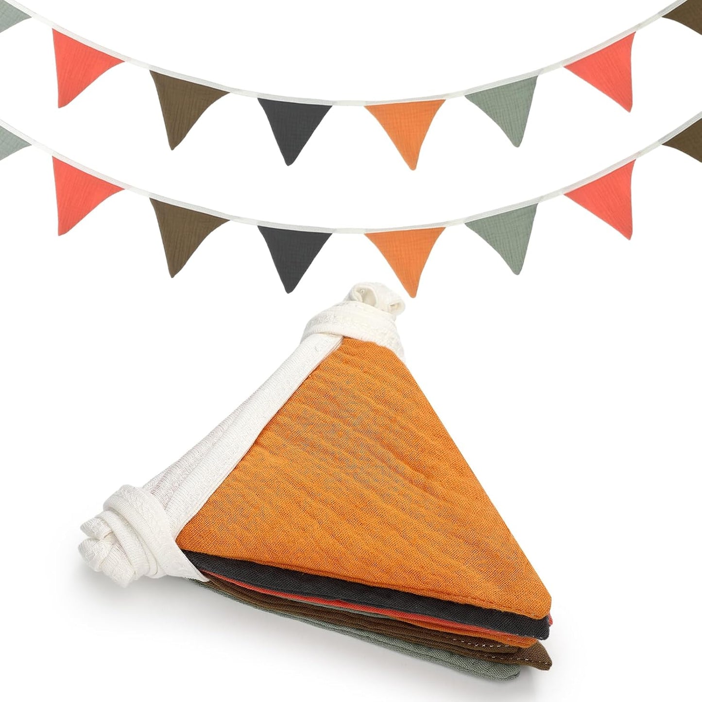 Oudain 15.5 ft Pennant Banner Flags, 2 Pcs Nursery Garland Triangle Bunting Flag Baby Banner for Nursery Decor Baby Birthday Boho Wedding Shower Party Event, Each 7.75 ft(Rustic Color)