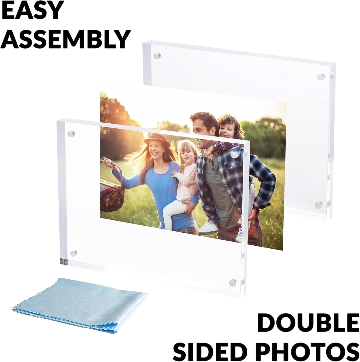 SimbaLux Magnetic Acrylic Picture Photo Frame 6x8 inches with UV Protection (1 Pack) Clear Glass Like, Double Sided Frameless Desktop Floating Display, Free Standing, Easy to Change