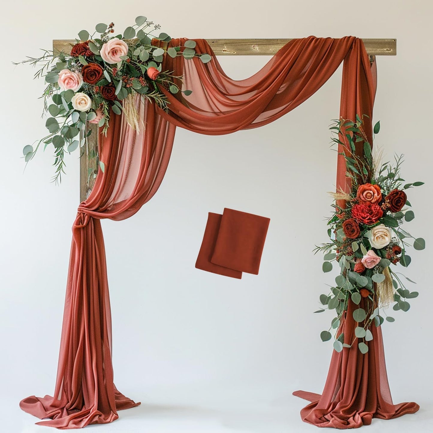 Wedding Arch Draping Fabric 2 Panels 28.7" x 20FT Terracotta Sheer Chiffon Backdrop Drapes for Wedding Ceremony Birthday Party Bridal Shower Outdoor Decoration