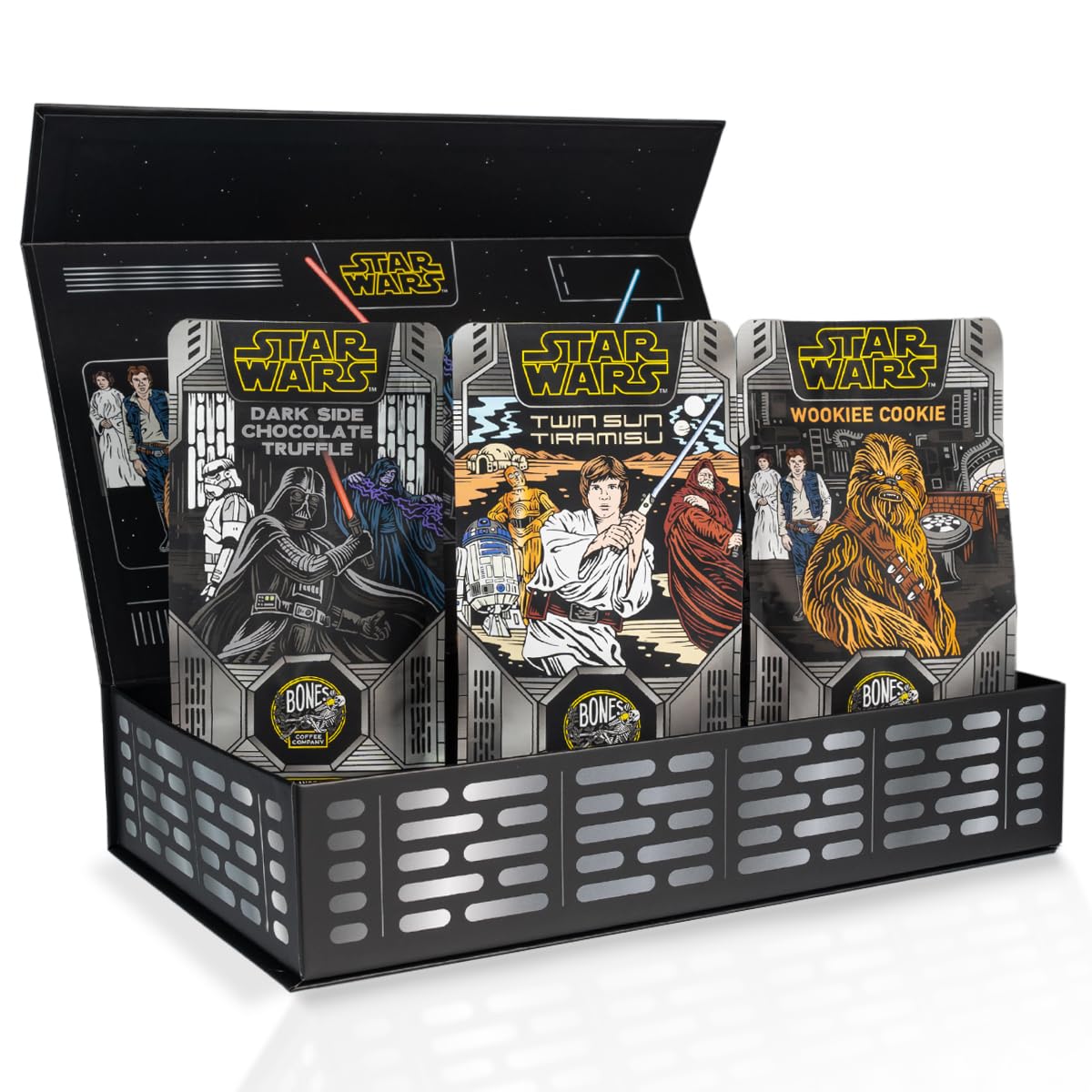 Bones Coffee Company Star Wars Collector's Box Flavored Coffee, Low Acid Medium Roast Arabica Beans Coffee Gifts, Star Wars Inspired, For Auto Drip and French Press,12 oz Pack of 3 Whole Bean
