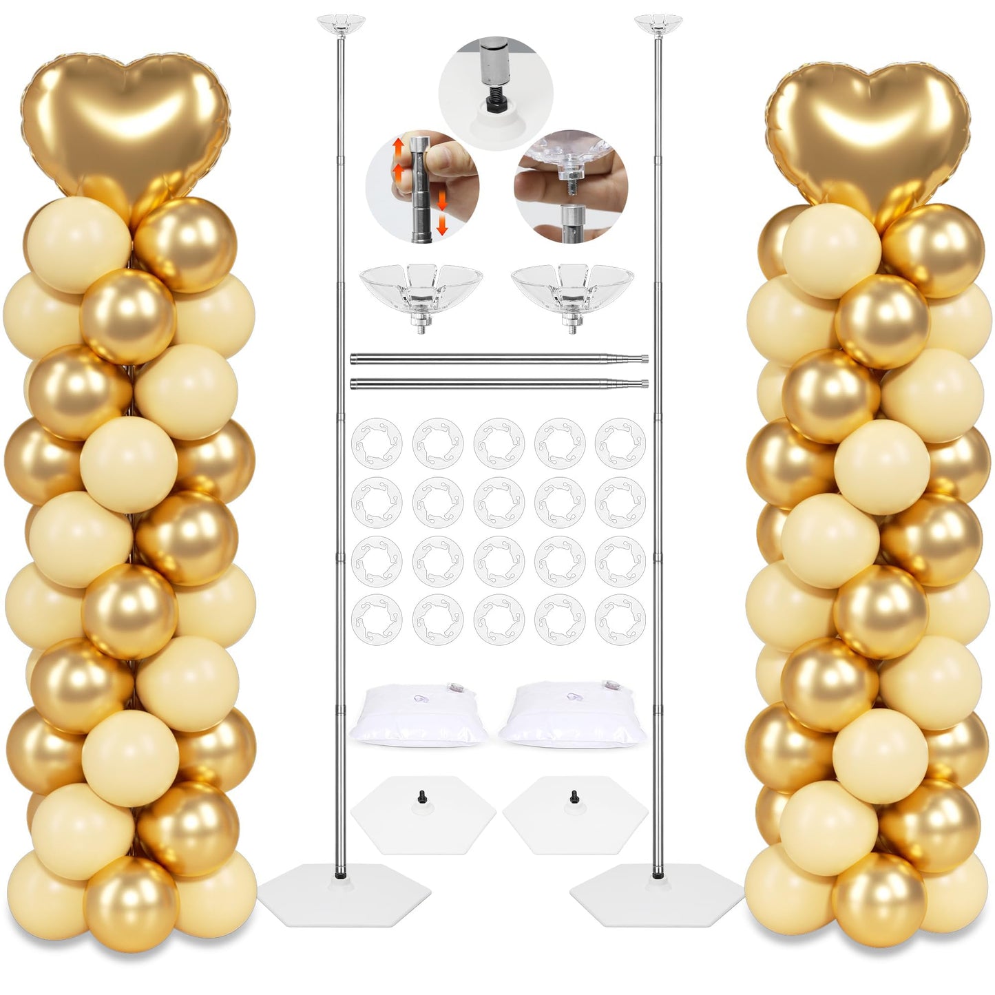 Toosci 2 Sets Balloon Column Stand Kit with Reusable Metal Telescopic