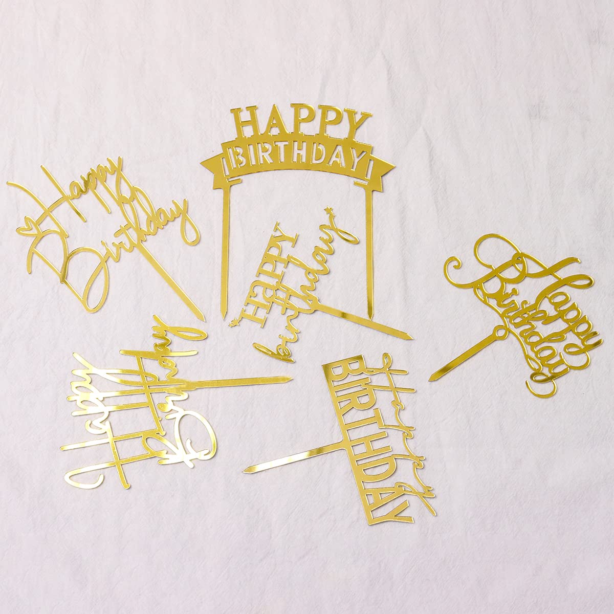 Gold Birthday Cake Topper, 6pcs Acrylic Birthday Cake Toppers Happy Birth Cake Toppers for