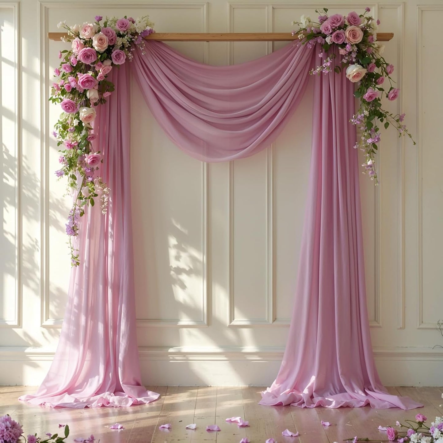 Wedding Arch Draping Fabric, 1 Panel 28" x 19Ft Dusty Rose Arch Drapes Sheer Backdrop Curtain for Wedding Ceremony Party Ceiling Decor