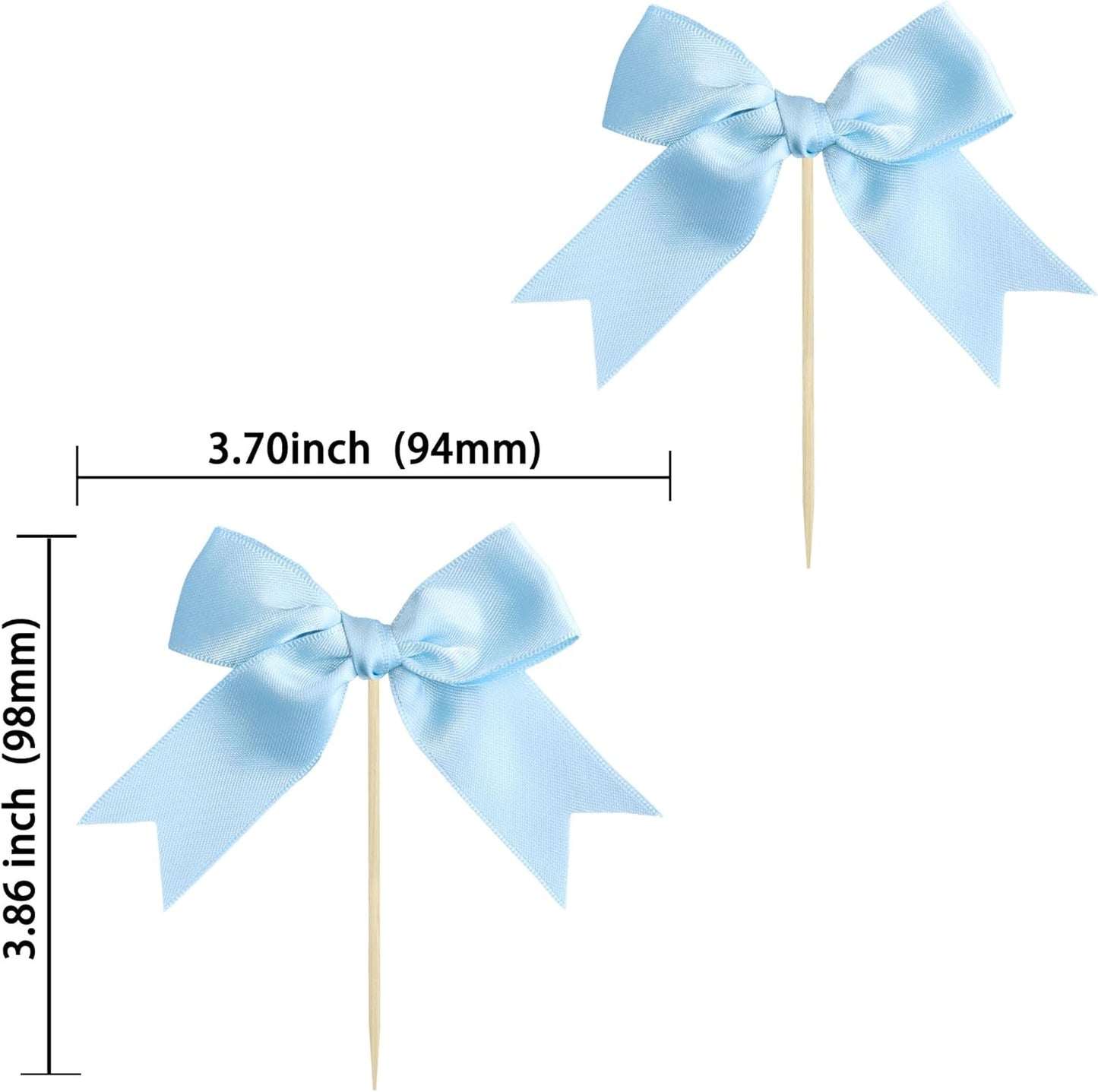 Ephlyn 24Pcs Bow Cupcake Toppers Bowknot Cake Toppers Bow Cupcake Picks Bowknot Birthday Party Decorations for Wedding Bridal Engagement Baby Shower Birthday Party Supplies Light Blue