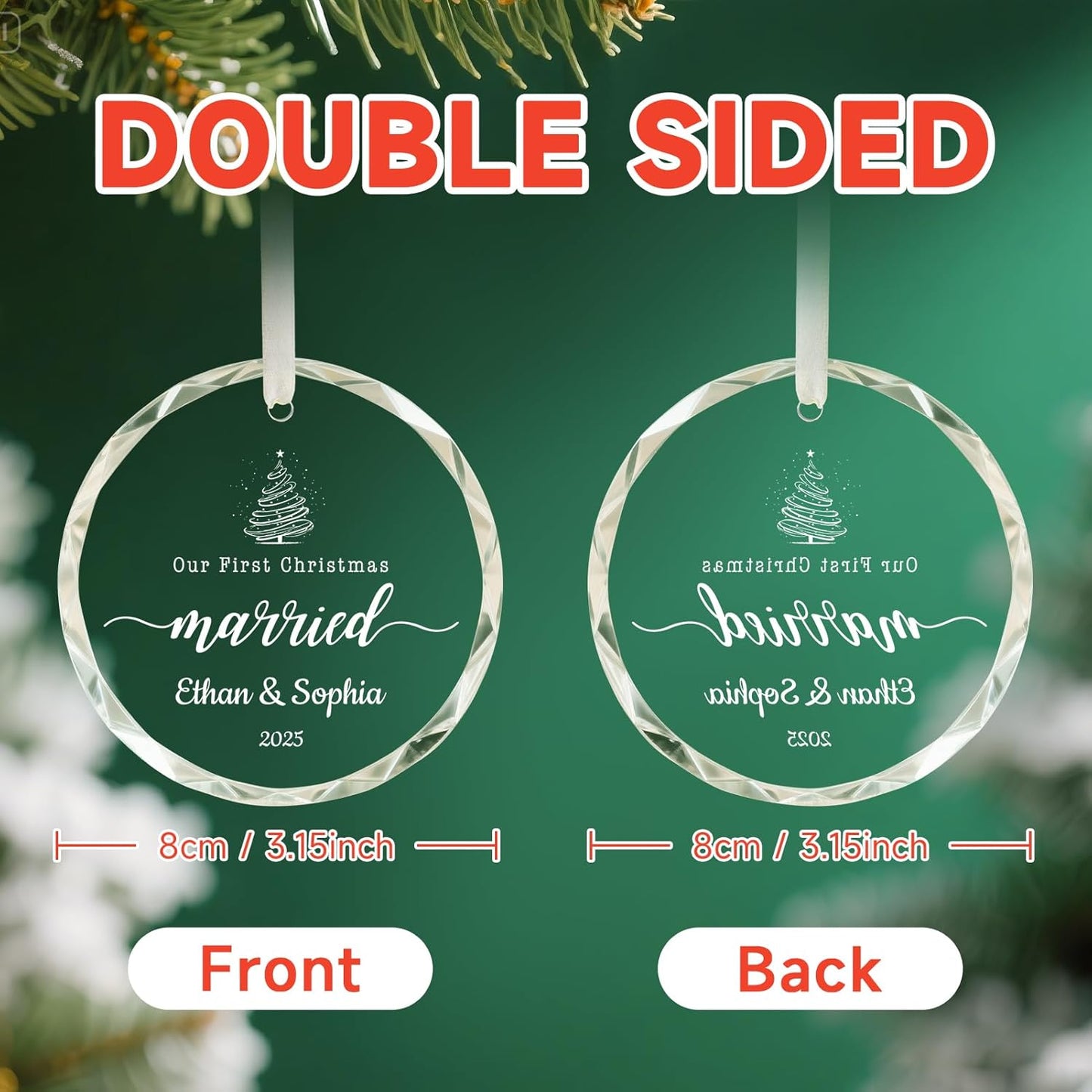 First Christmas Married Ornament 2025, Bridal Shower Gifts, Custom Christmas Ornament 2025 Just Married Decorations, Personalized Wedding Gifts for Couple Newlyweds