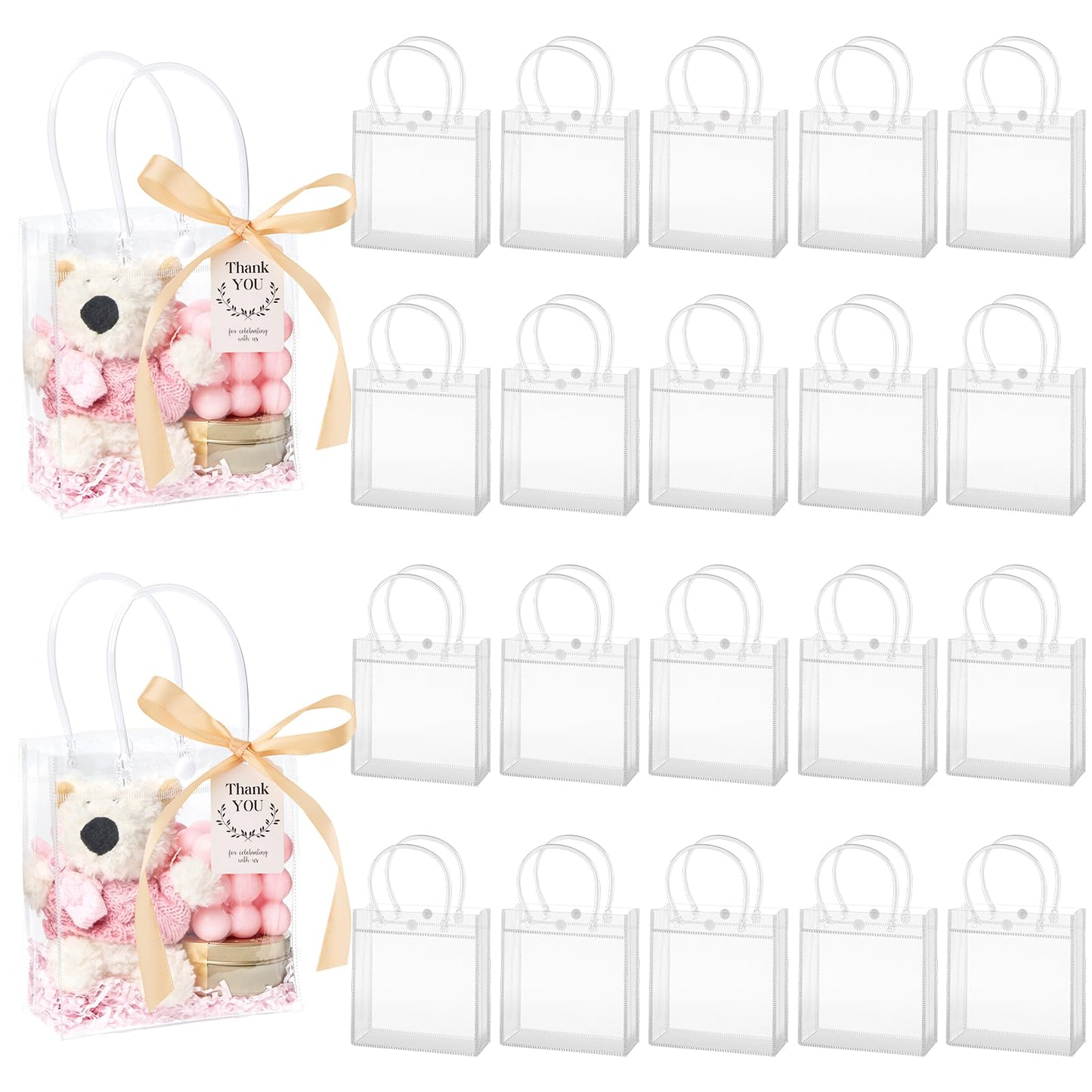 Mauproy Clear Plastic Gift Bags with Handles, 5.9 x 6.3x 2.8 Inch, 30 Pack