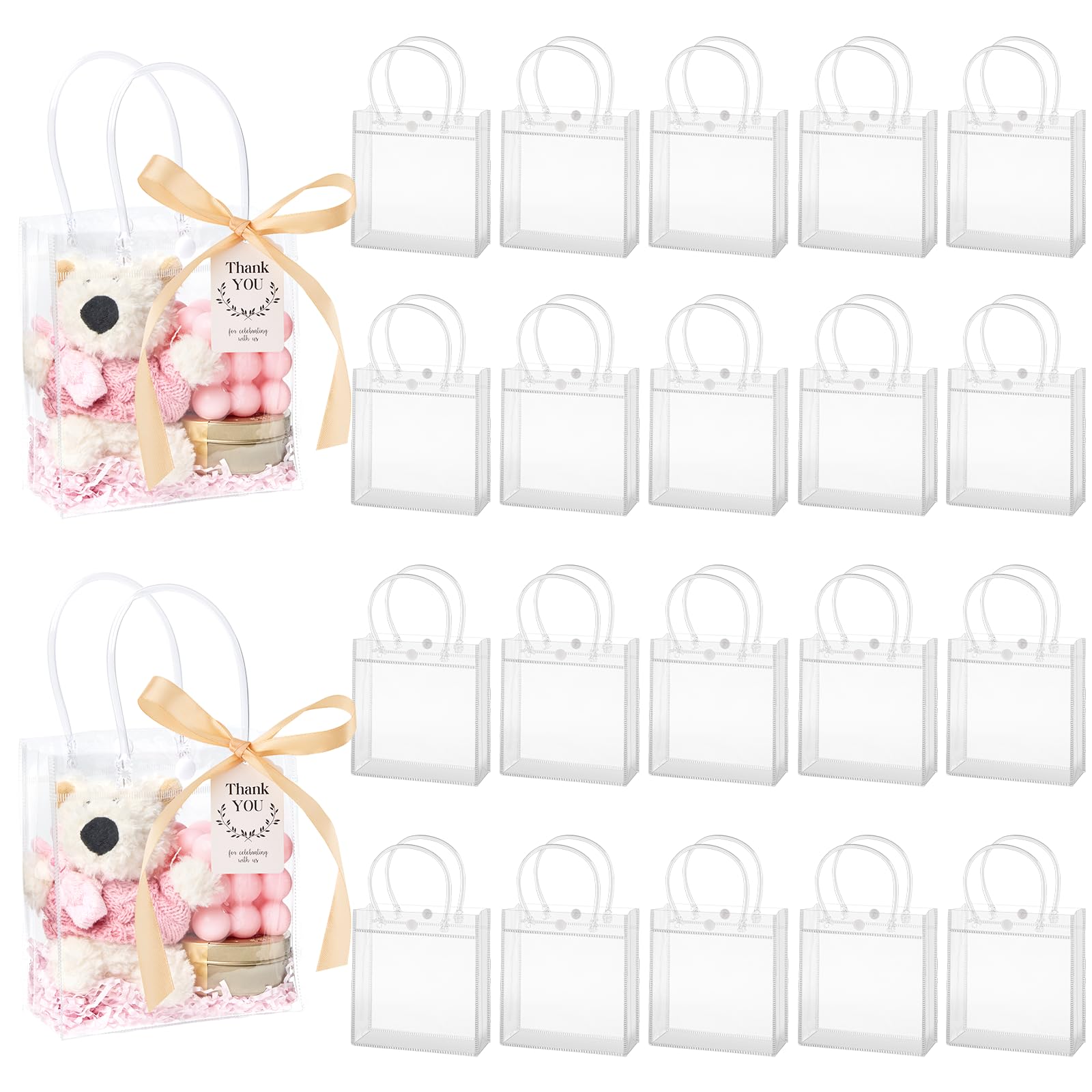Mauproy Clear Plastic Gift Bags with Handles, 5.9 x 6.3x 2.8 Inch, 30 Pack