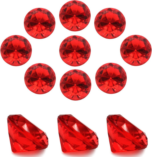 100Pcs Clear Acrylic Diamonds 25mm Wedding Table Scatters Gemstones Confetti for Vase Fillers,Floral Decor,Bridal Shower Decorations,Home Centerpieces,Candle Display (Red)