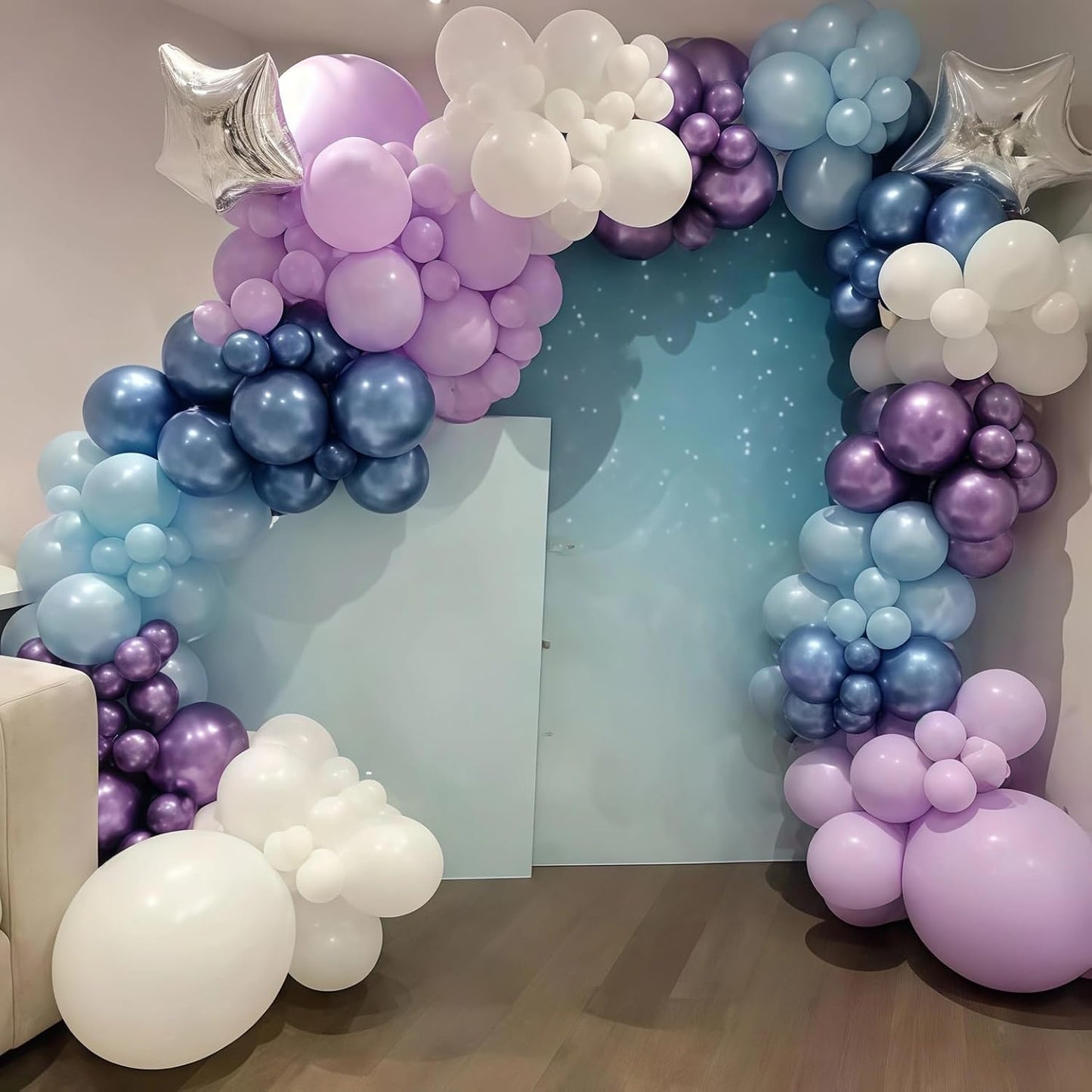 Winter Wonderland Balloons, 60PCS Blue Purple Snowflakes Balloons for Ice Wonderland Christmas Baby Shower Princess Theme Birthday Party Decorations Supplies